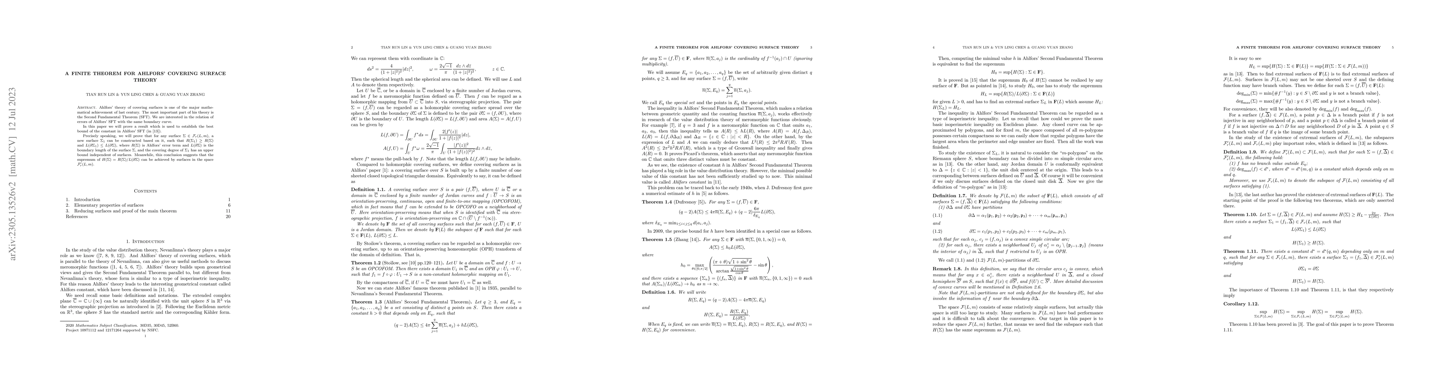 Thumbnail for A finite theorem for Ahlfors' covering surface theory
