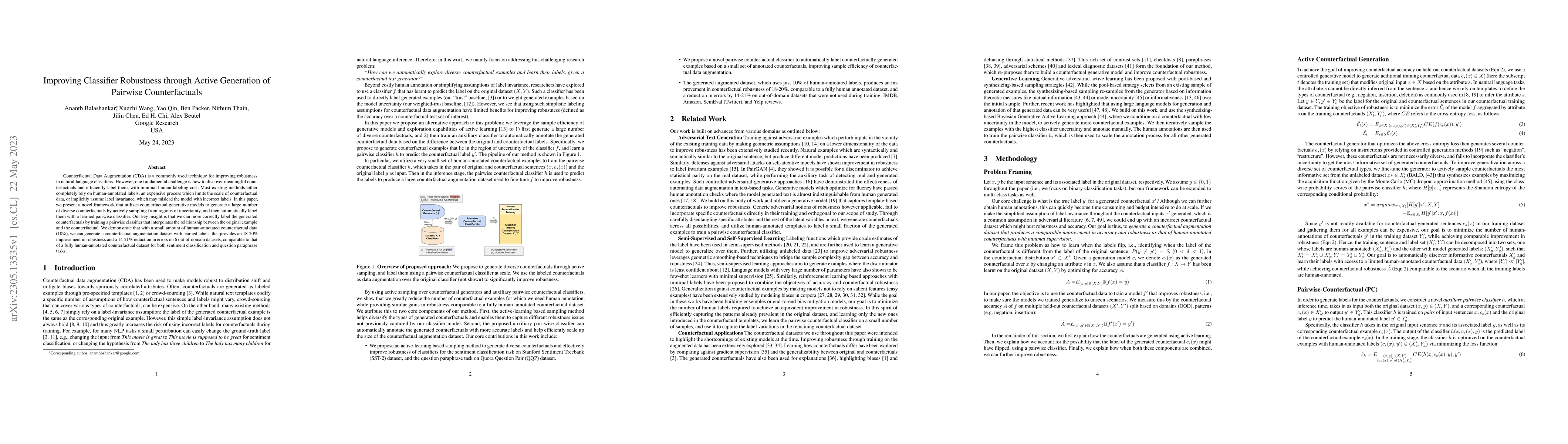 Thumbnail for Improving Classifier Robustness through Active Generation of Pairwise
  Counterfactuals