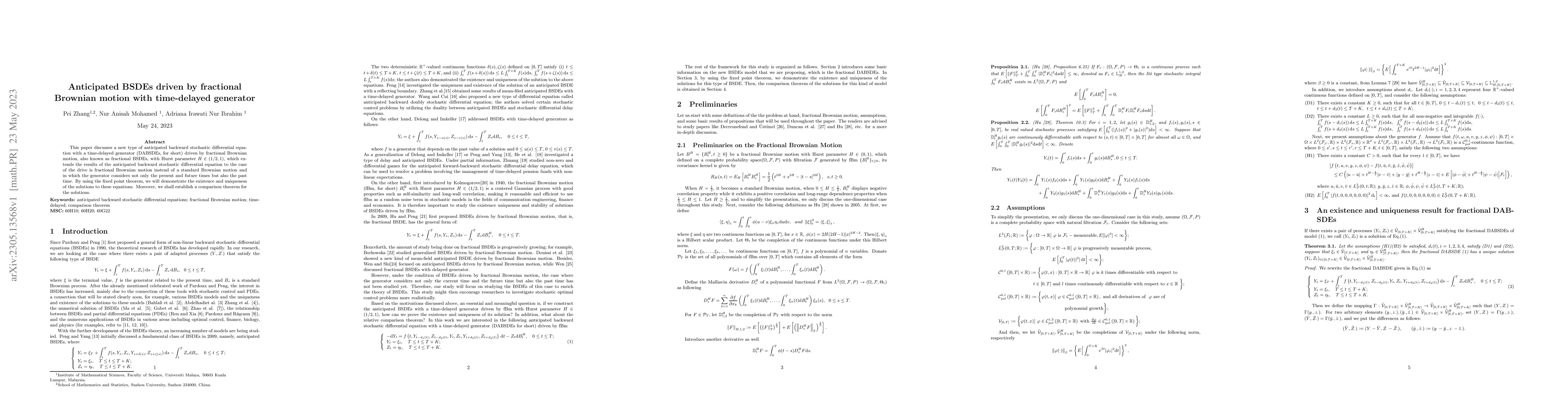 Thumbnail for Anticipated BSDEs driven by fractional Brownian motion with time-delayed
  generator