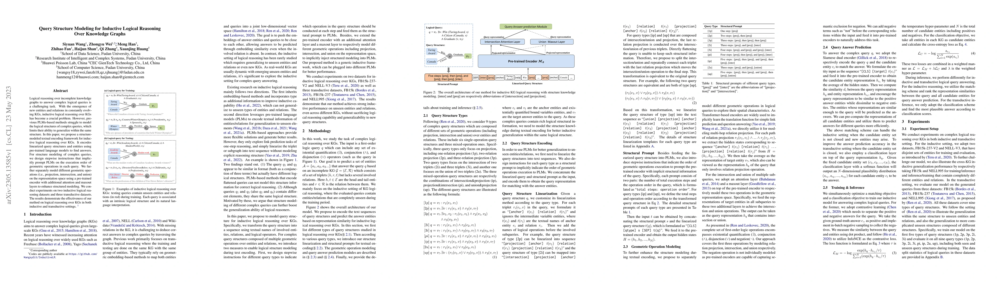 Thumbnail for Query Structure Modeling for Inductive Logical Reasoning Over Knowledge
  Graphs