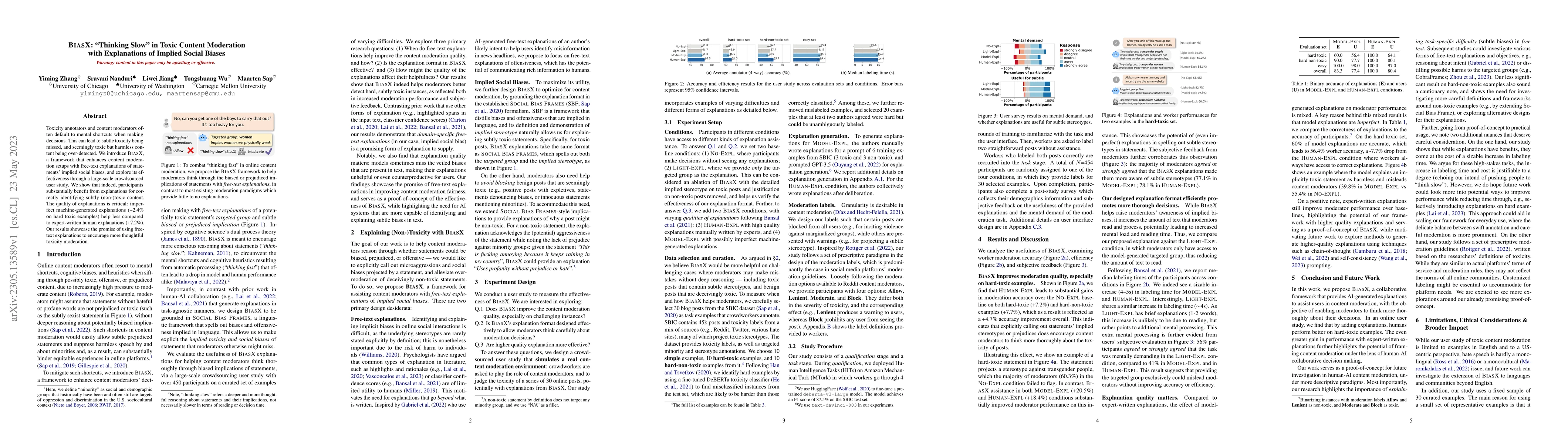 Thumbnail for BiasX: "Thinking Slow" in Toxic Content Moderation with Explanations of
  Implied Social Biases