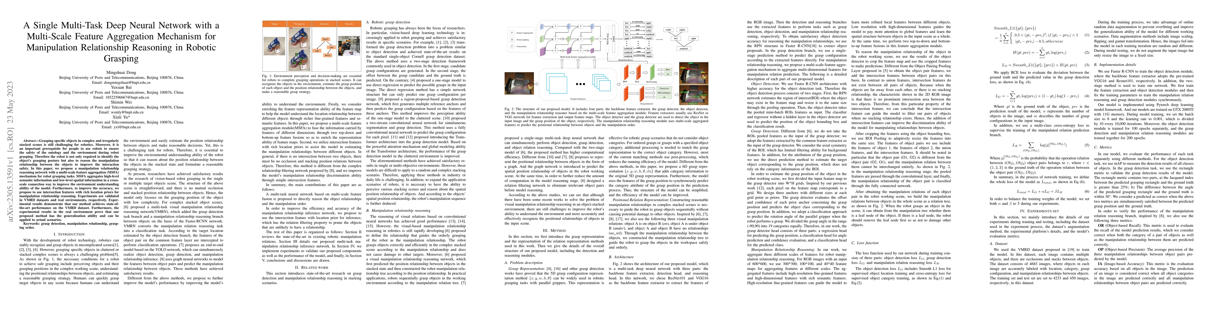 Thumbnail for A Single Multi-Task Deep Neural Network with a Multi-Scale Feature
  Aggregation Mechanism for Manipulation Relationship Reasoning in Robotic
  Grasping
