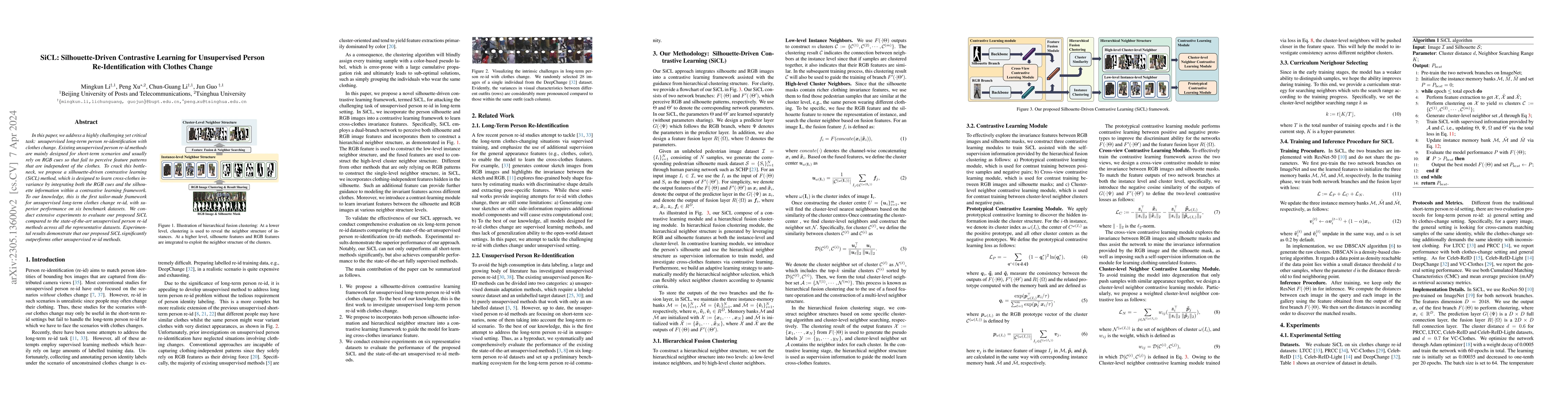 Thumbnail for SiCL: Silhouette-Driven Contrastive Learning for Unsupervised Person
  Re-Identification with Clothes Change