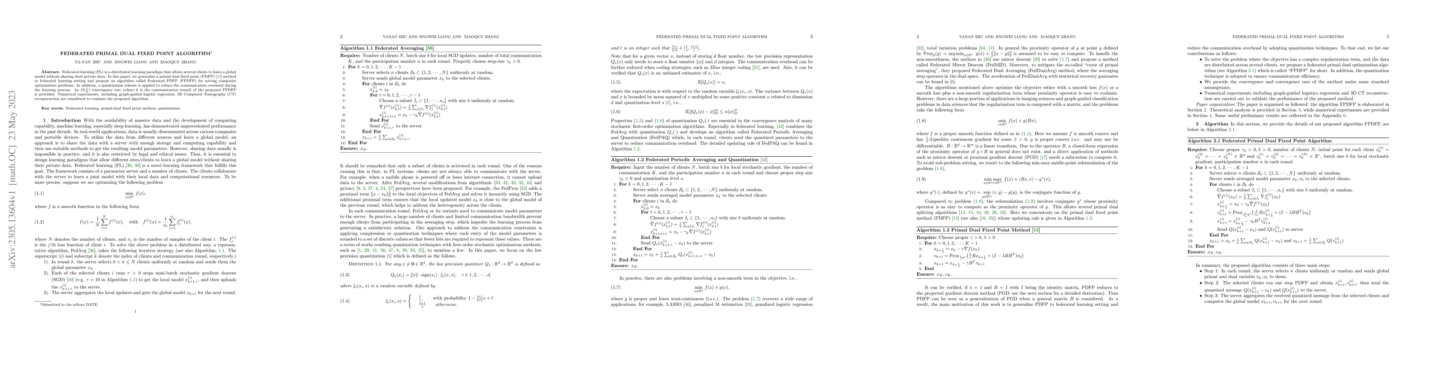 Thumbnail for Federated Primal Dual Fixed Point Algorithm