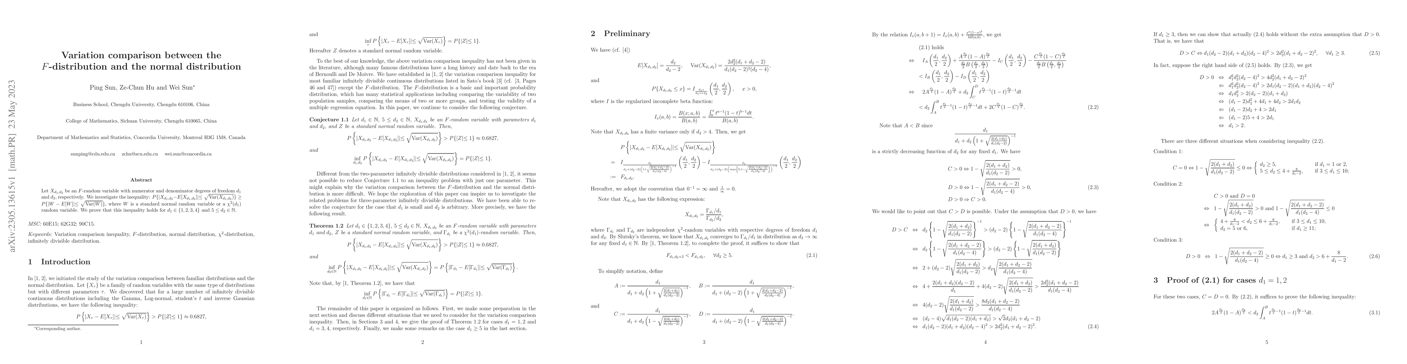 Thumbnail for Variation comparison between the $F$-distribution and the normal
  distribution