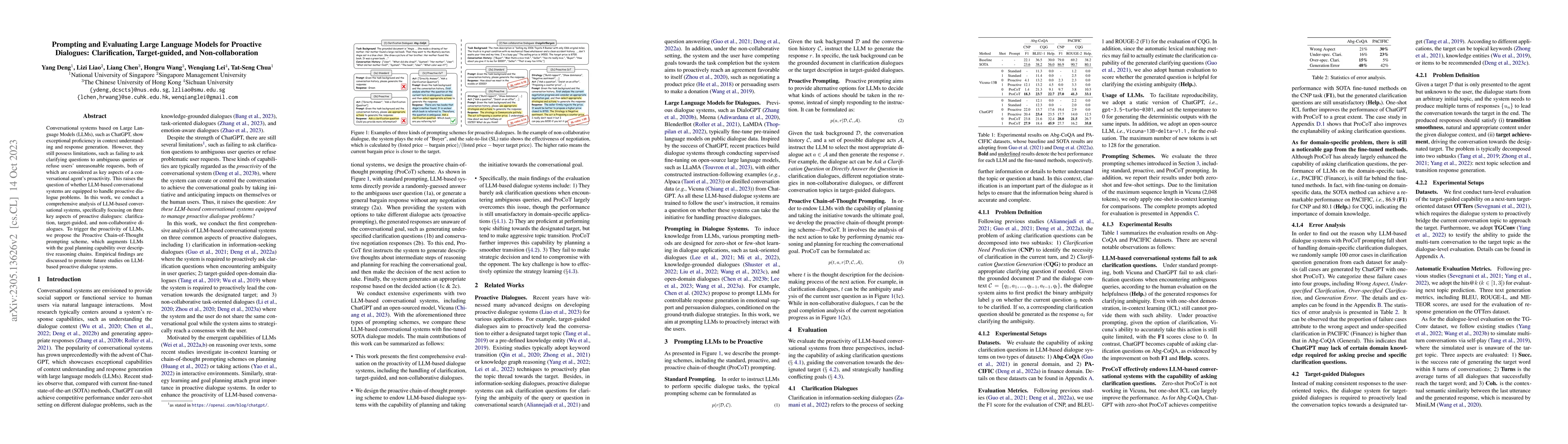 Thumbnail for Prompting and Evaluating Large Language Models for Proactive Dialogues:
  Clarification, Target-guided, and Non-collaboration