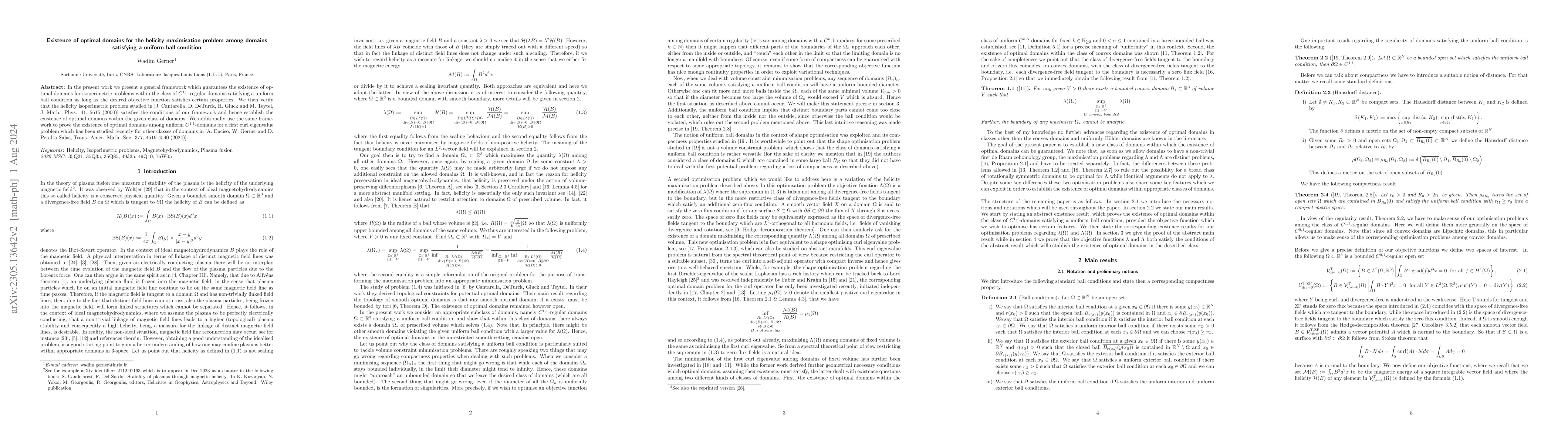 Thumbnail for Existence of optimal domains for the helicity maximisation problem among
  domains satisfying a uniform ball condition
