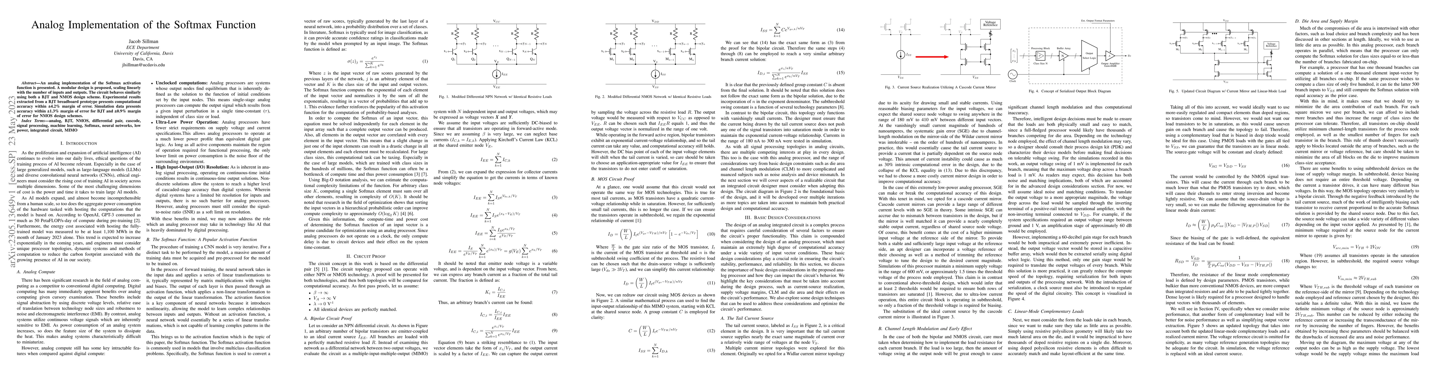Thumbnail for Analog Implementation of the Softmax Function