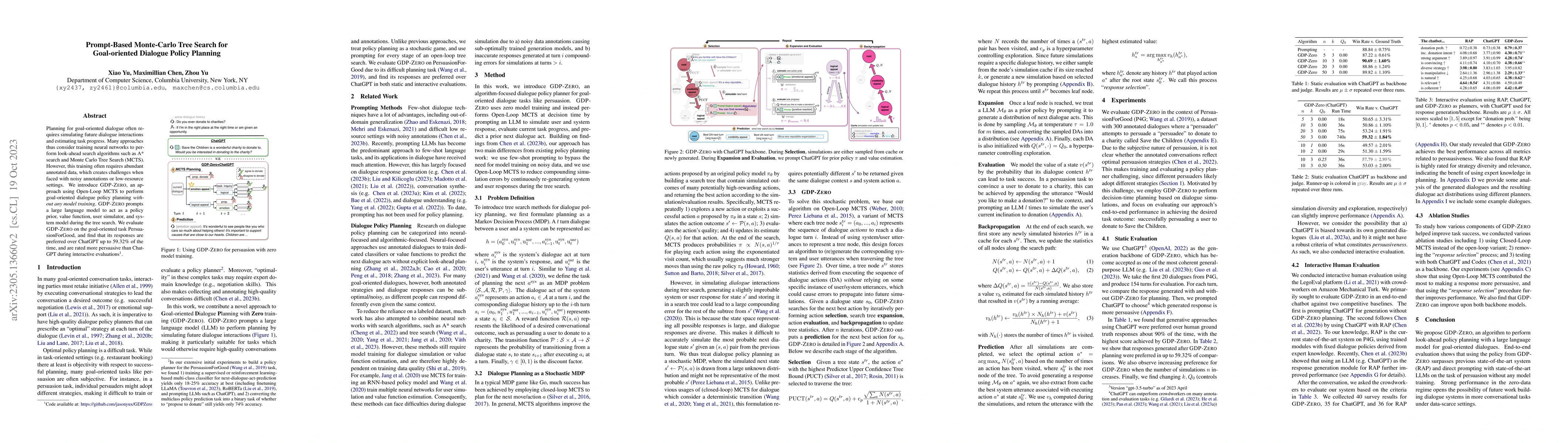 Thumbnail for Prompt-Based Monte-Carlo Tree Search for Goal-Oriented Dialogue Policy
  Planning