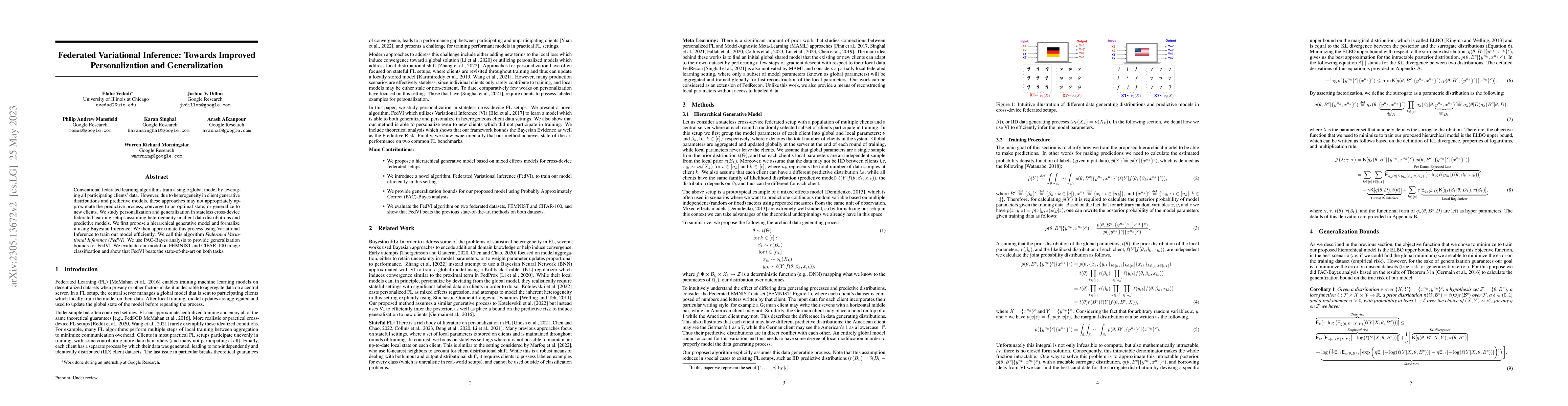 Thumbnail for Federated Variational Inference: Towards Improved Personalization and
  Generalization