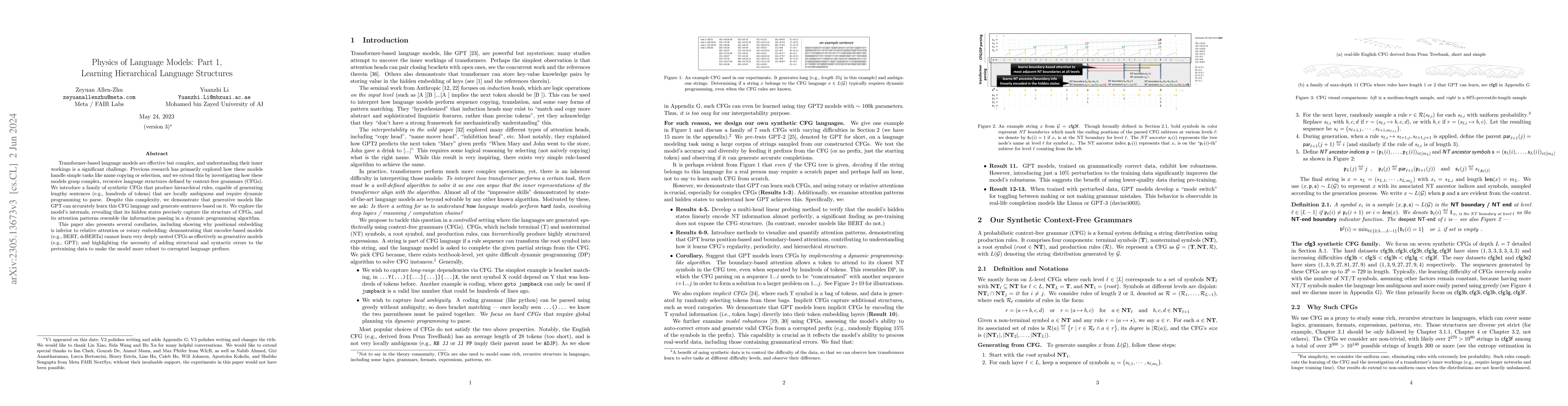 Thumbnail for Physics of Language Models: Part 1, Learning Hierarchical Language
  Structures