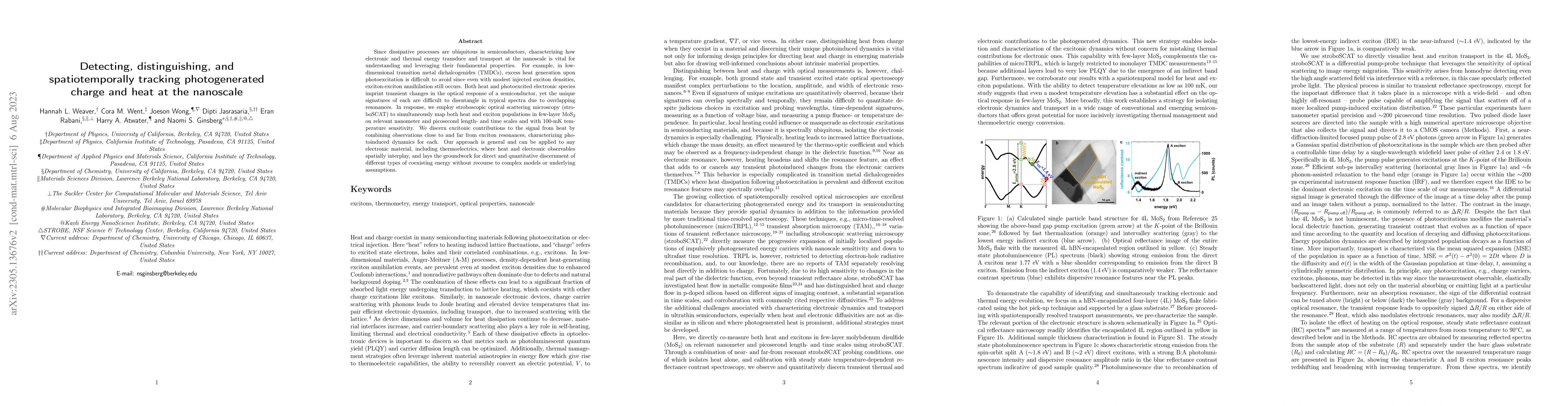 Thumbnail for Detecting, distinguishing, and spatiotemporally tracking photogenerated
  charge and heat at the nanoscale