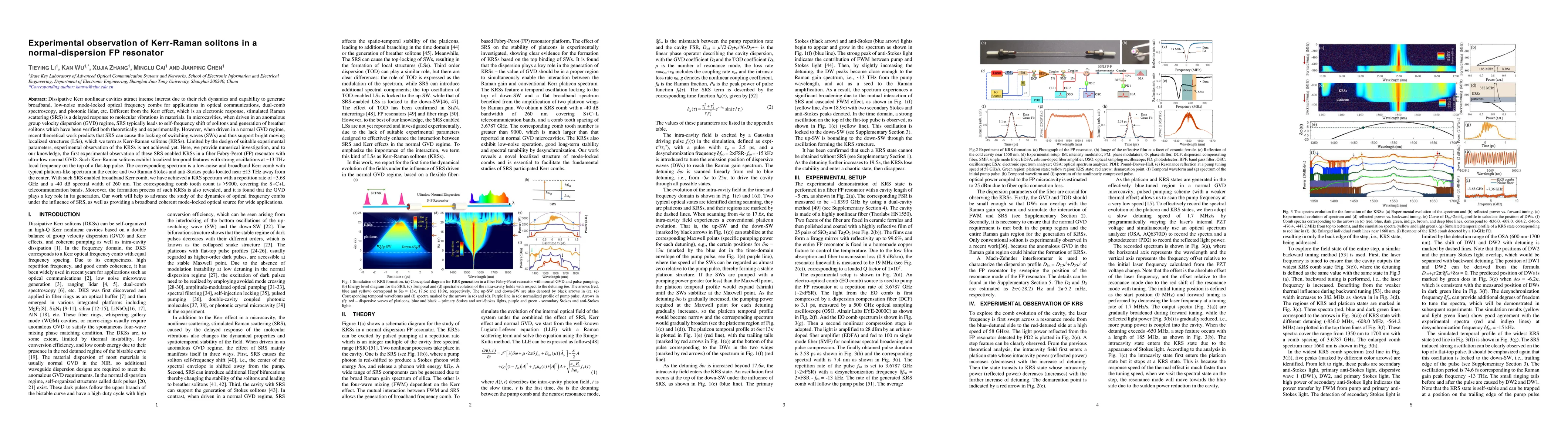 Thumbnail for Experimental observation of Kerr-Raman solitons in a normal-dispersion
  FP resonator