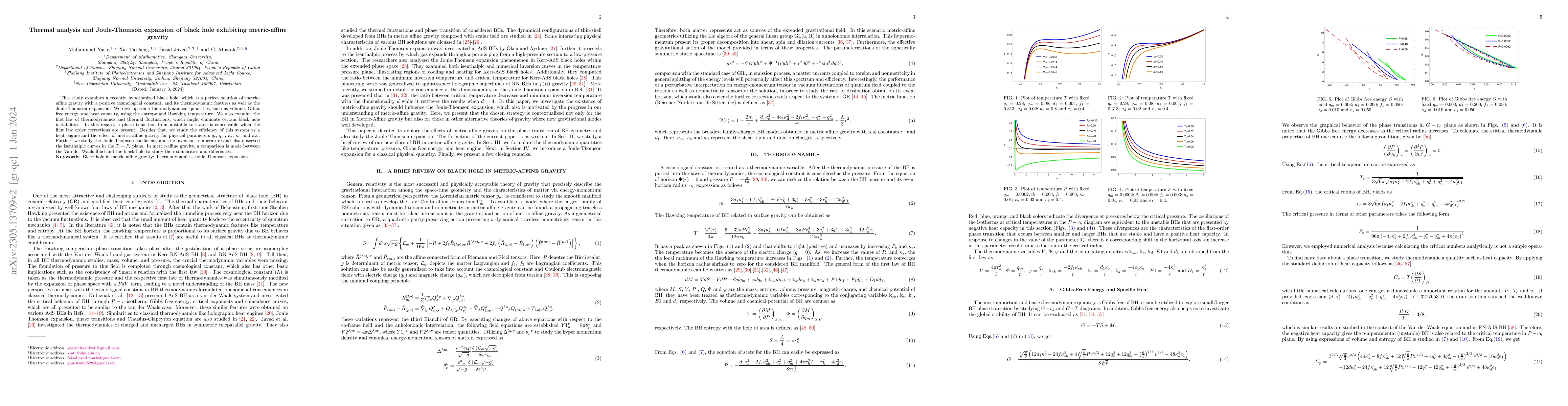 Thumbnail for Thermal analysis and Joule-Thomson expansion of black hole exhibiting
  metric-affine gravity
