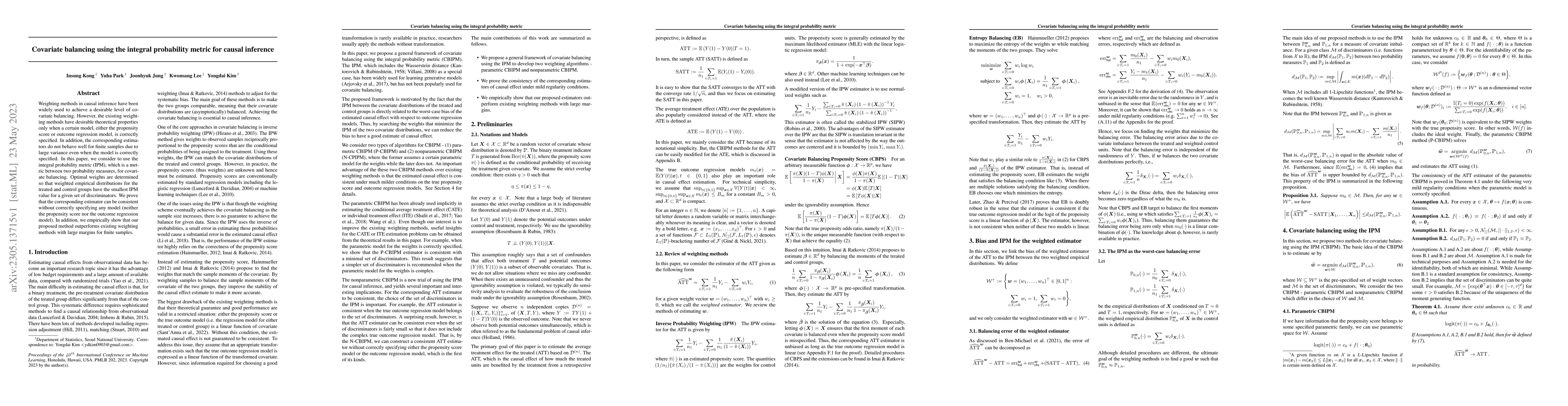 Thumbnail for Covariate balancing using the integral probability metric for causal
  inference