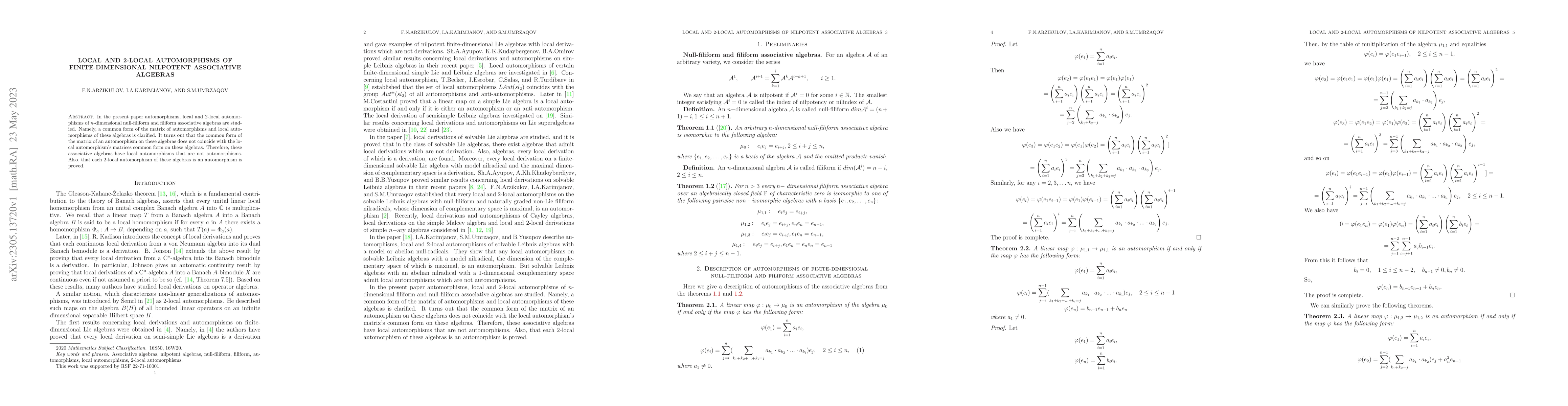 Thumbnail for Local and 2-local automorphisms of finite-dimensional nilpotent
  associative algebras