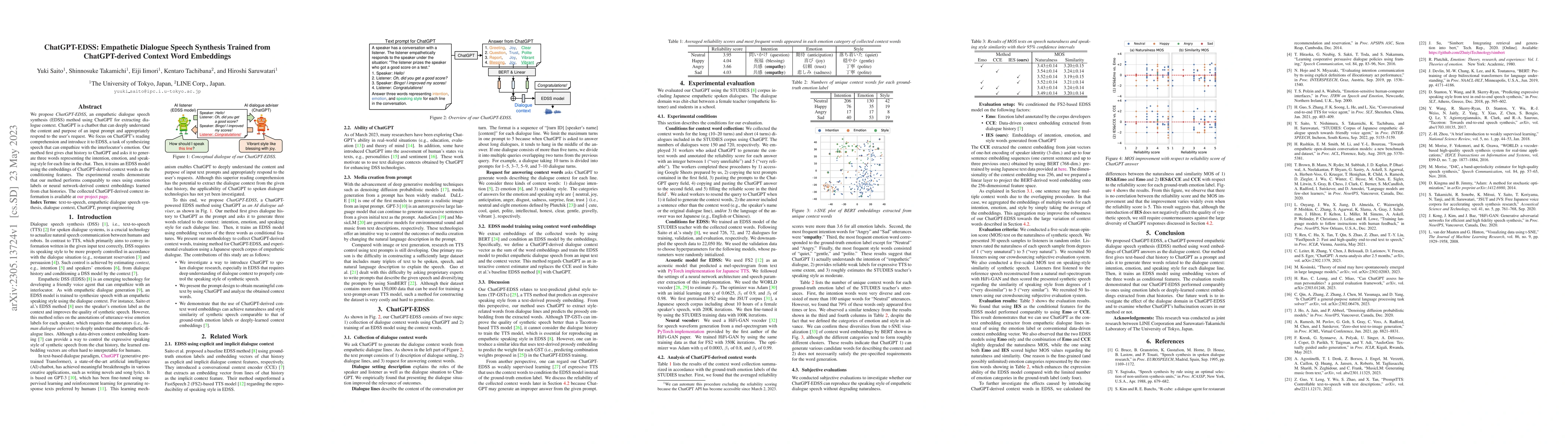 Thumbnail for ChatGPT-EDSS: Empathetic Dialogue Speech Synthesis Trained from
  ChatGPT-derived Context Word Embeddings