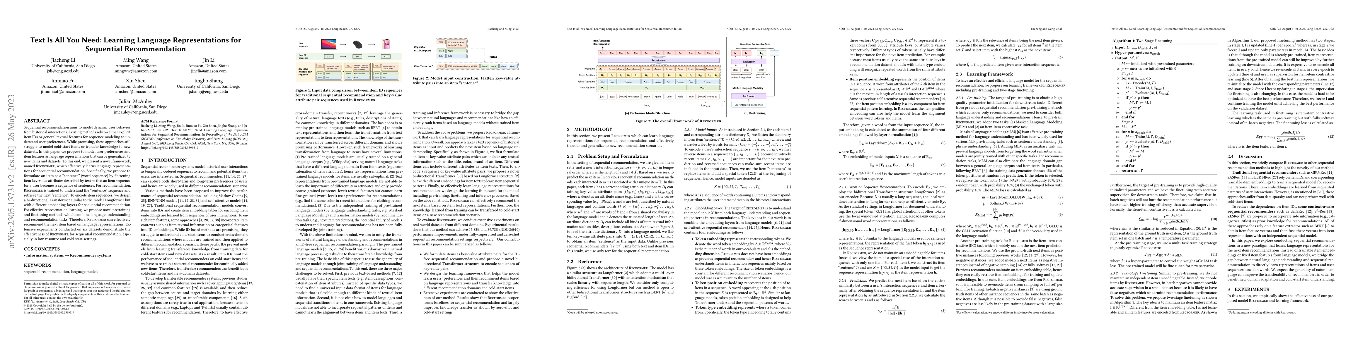 Thumbnail for Text Is All You Need: Learning Language Representations for Sequential
  Recommendation