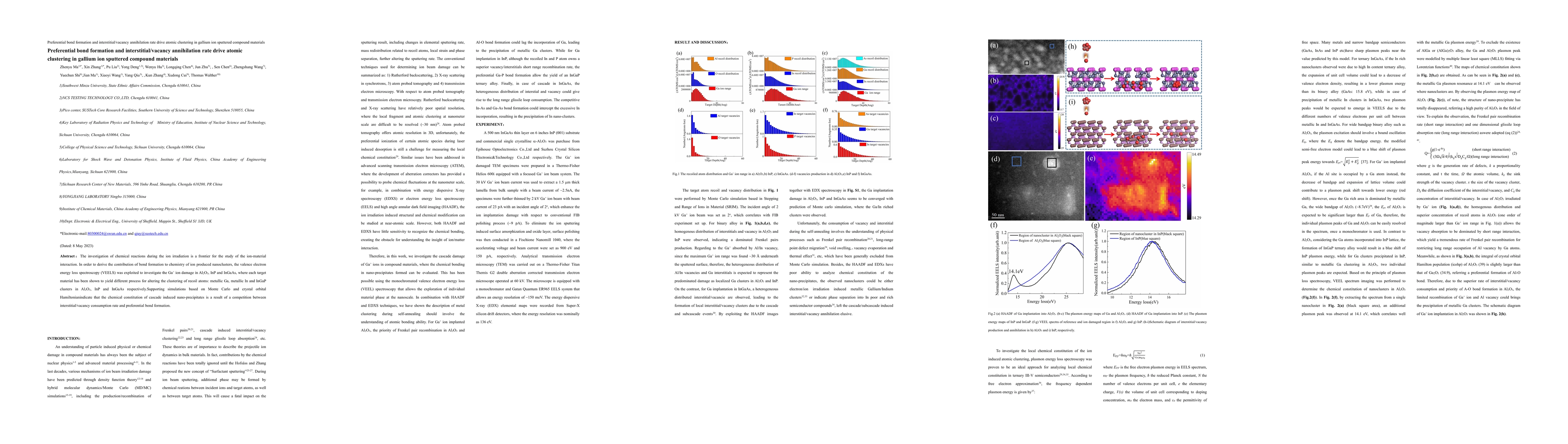 Thumbnail for Preferential bond formation and interstitial/vacancy annihilation rate
  drive atomic clustering in gallium ion sputtered compound materials