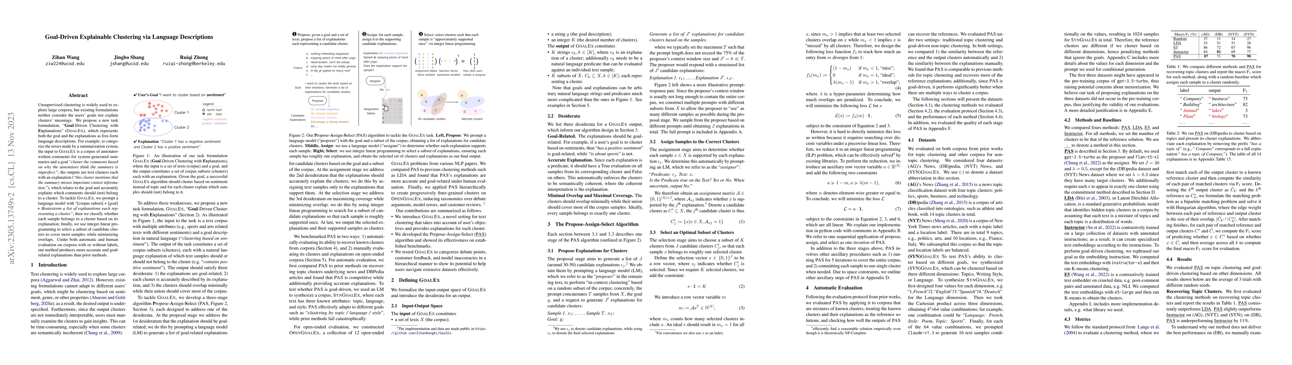 Thumbnail for Goal-Driven Explainable Clustering via Language Descriptions