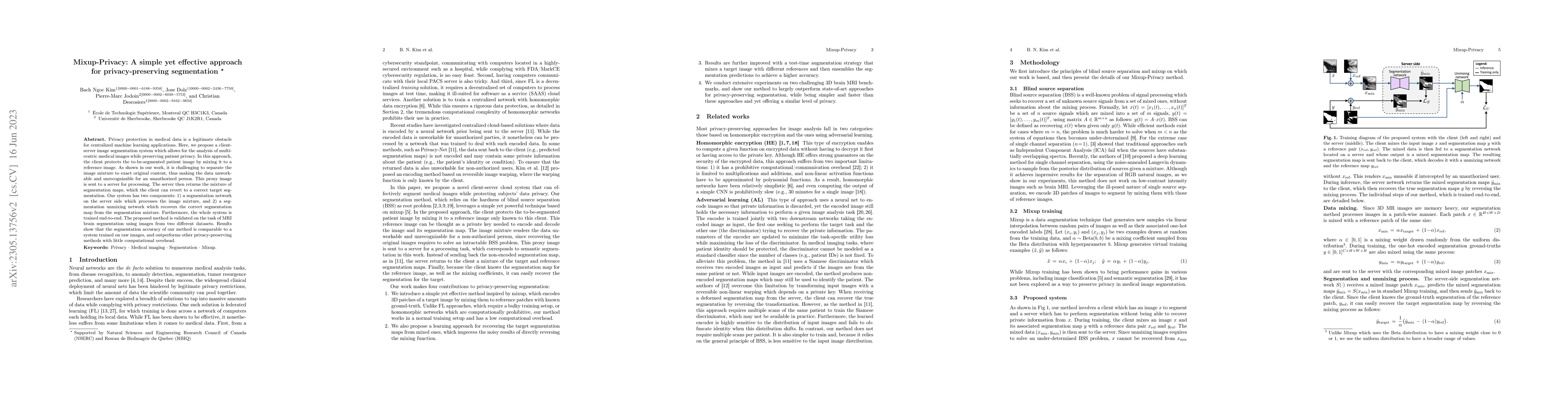 Thumbnail for Mixup-Privacy: A simple yet effective approach for privacy-preserving
  segmentation