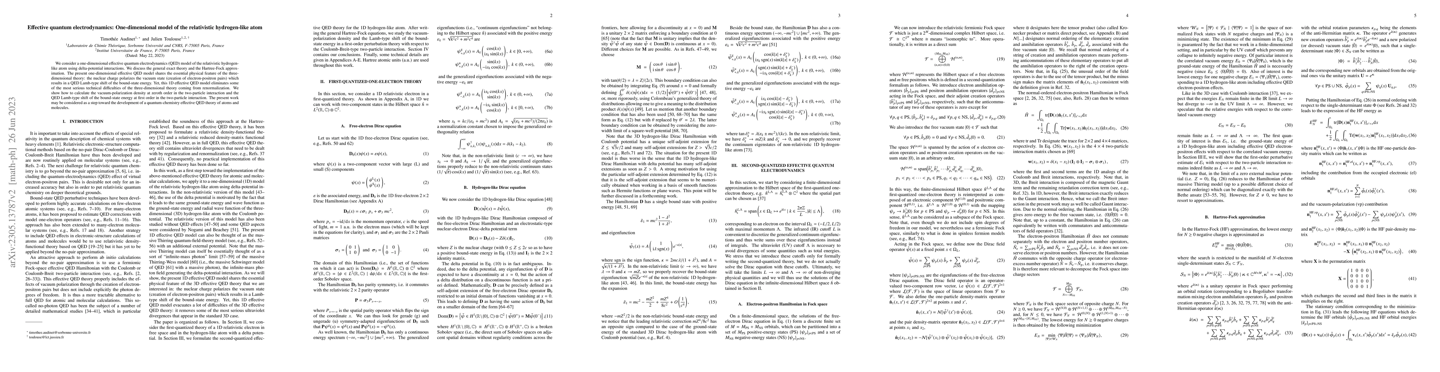 Thumbnail for Effective quantum electrodynamics: One-dimensional model of the
  relativistic hydrogen-like atom