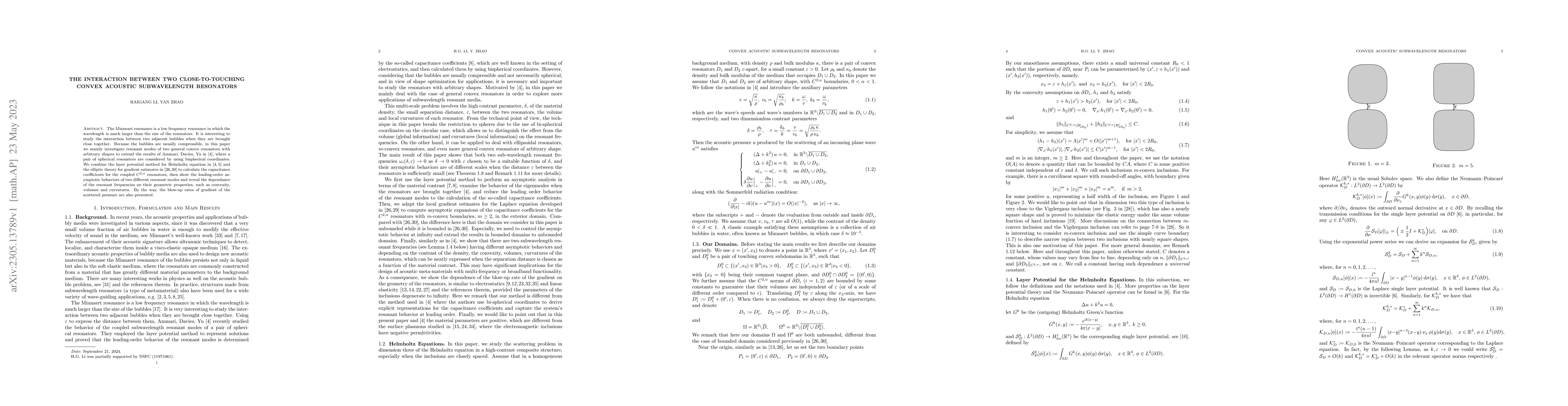Thumbnail for The interaction between two close-to-touching convex acoustic
  subwavelength resonators