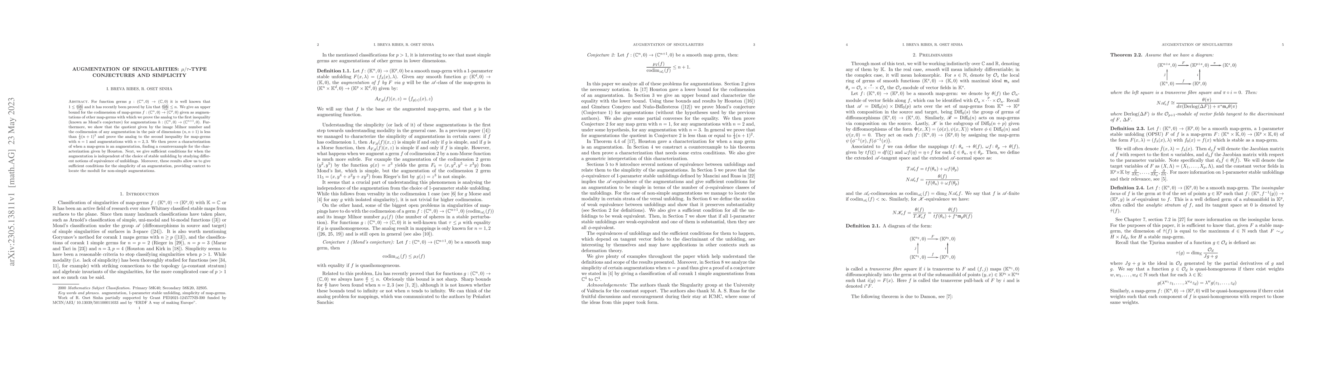 Thumbnail for Augmentation of singularities: $\mu/\tau$-type conjectures and
  simplicity