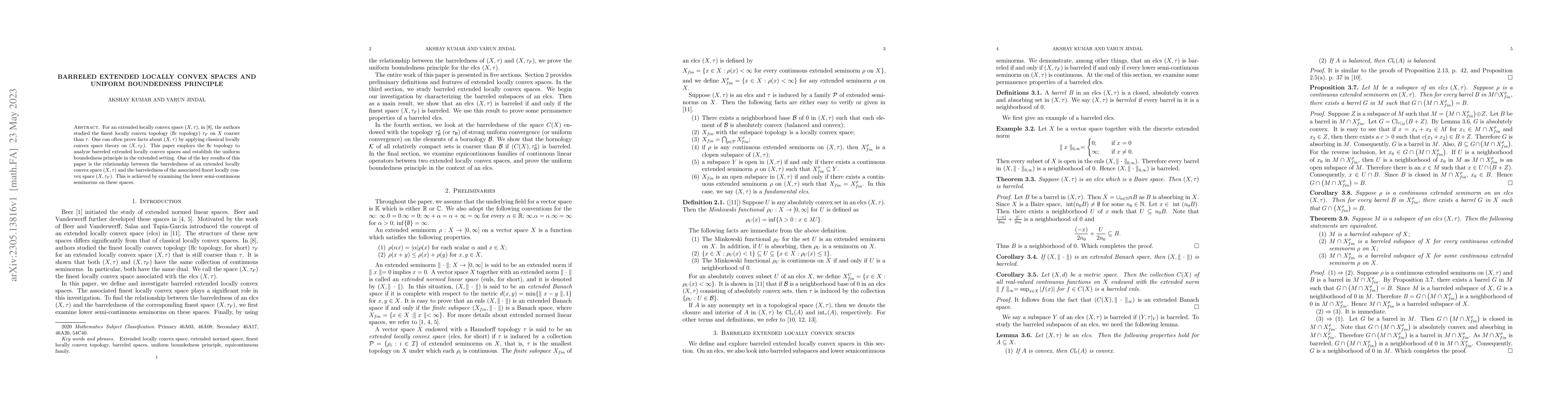 Thumbnail for Barreled extended locally convex spaces and Uniform boundedness
  principle