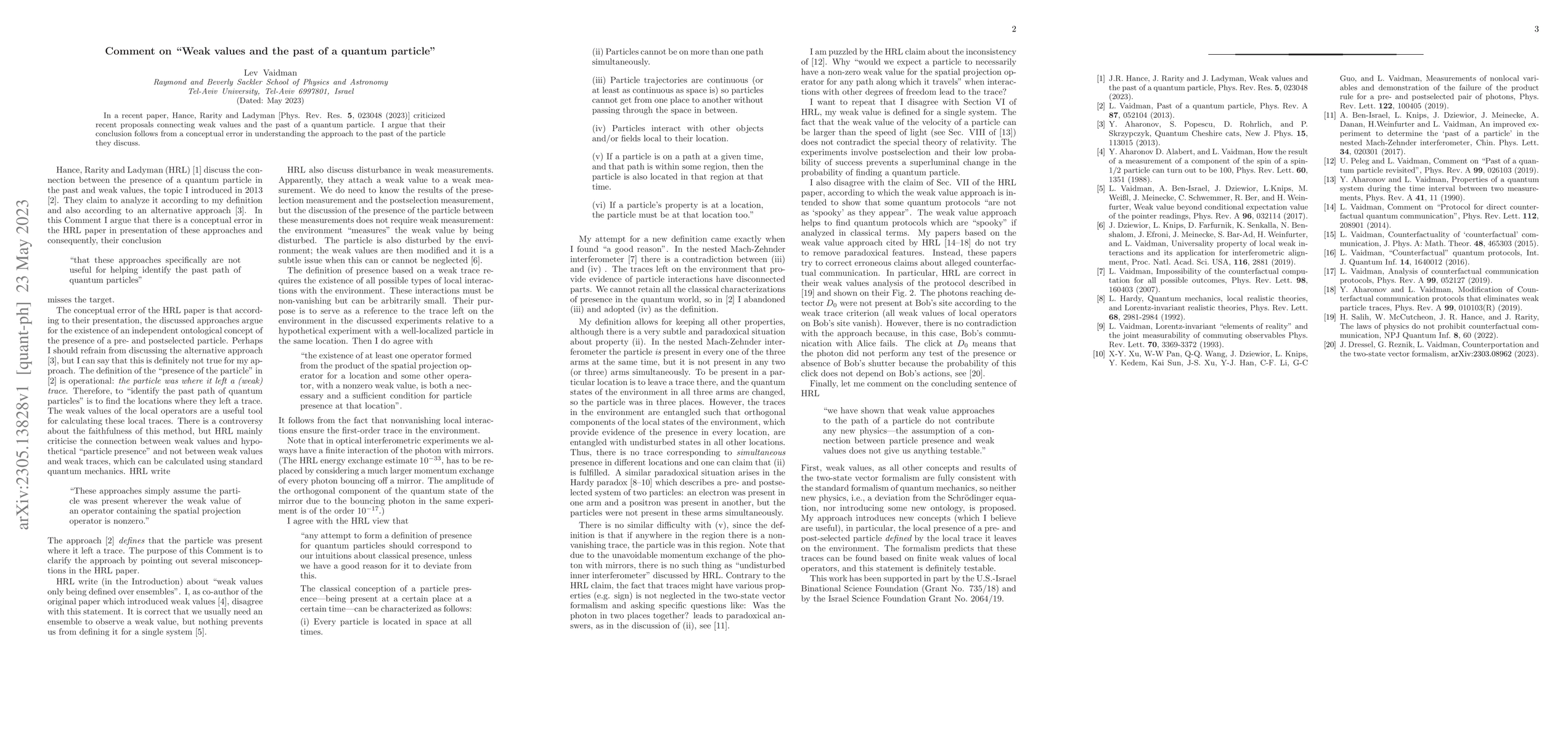 Thumbnail for Comment on "Weak values and the past of a quantum particle"