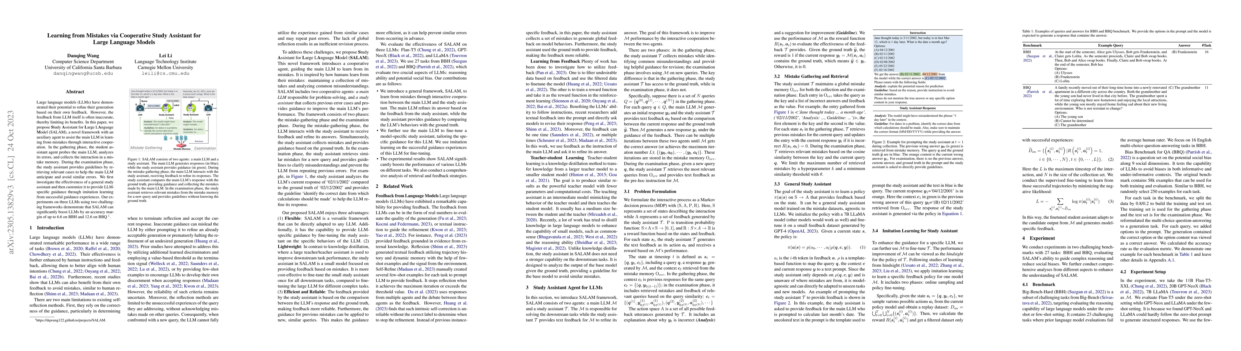 Thumbnail for Learning from Mistakes via Cooperative Study Assistant for Large
  Language Models
