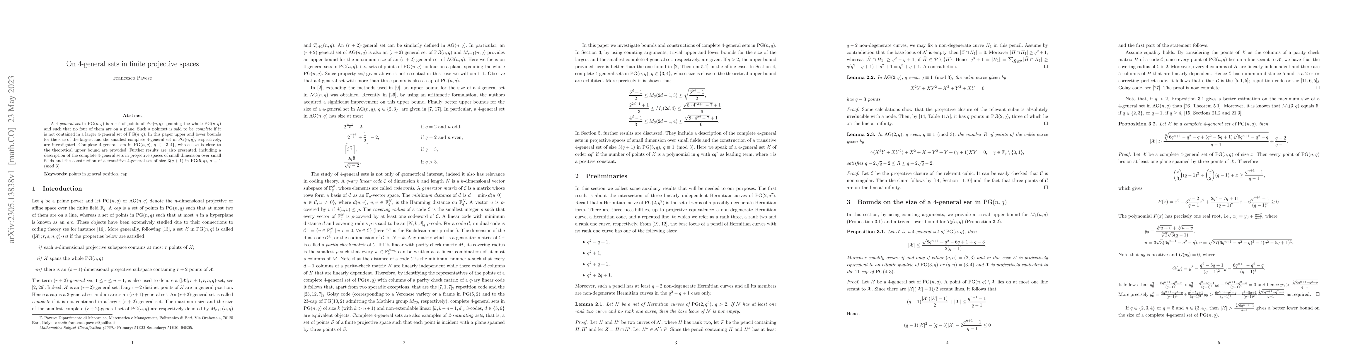 Thumbnail for On 4-general sets in finite projective spaces