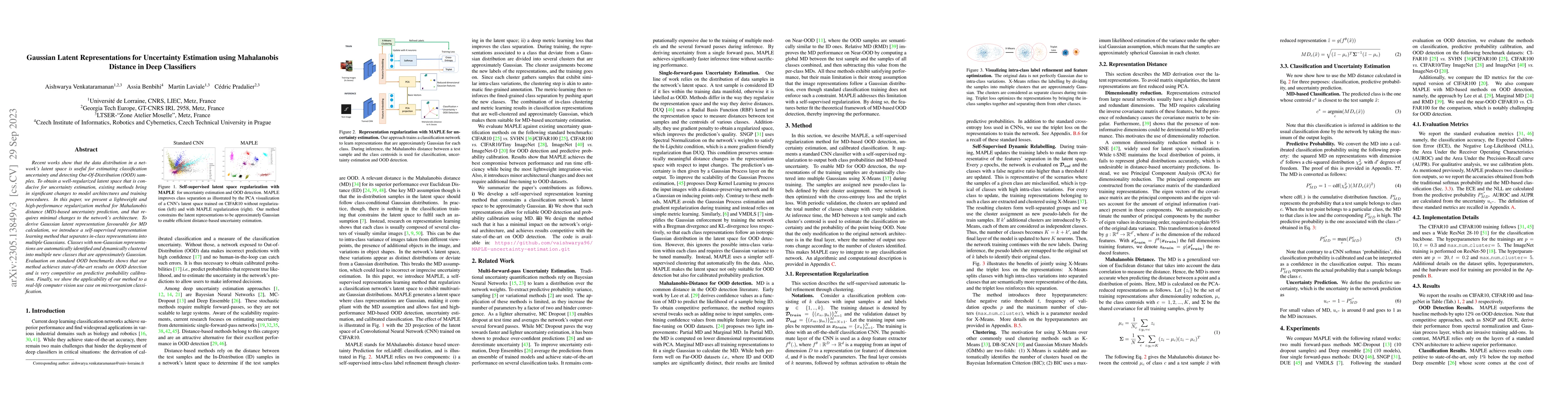Thumbnail for Gaussian Latent Representations for Uncertainty Estimation using
  Mahalanobis Distance in Deep Classifiers