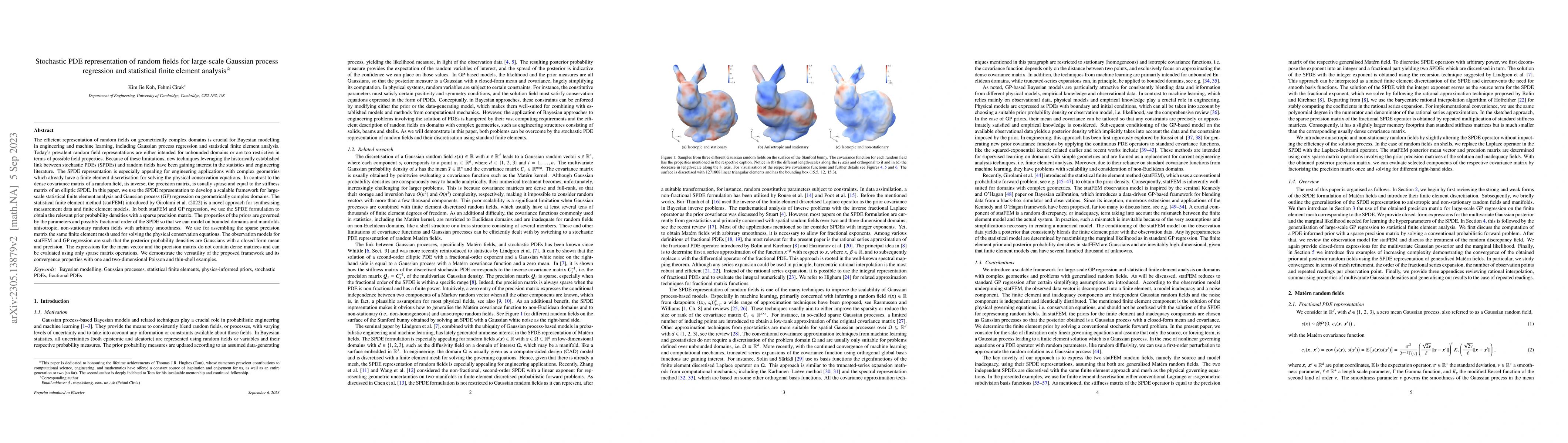 Thumbnail for Stochastic PDE representation of random fields for large-scale Gaussian
  process regression and statistical finite element analysis