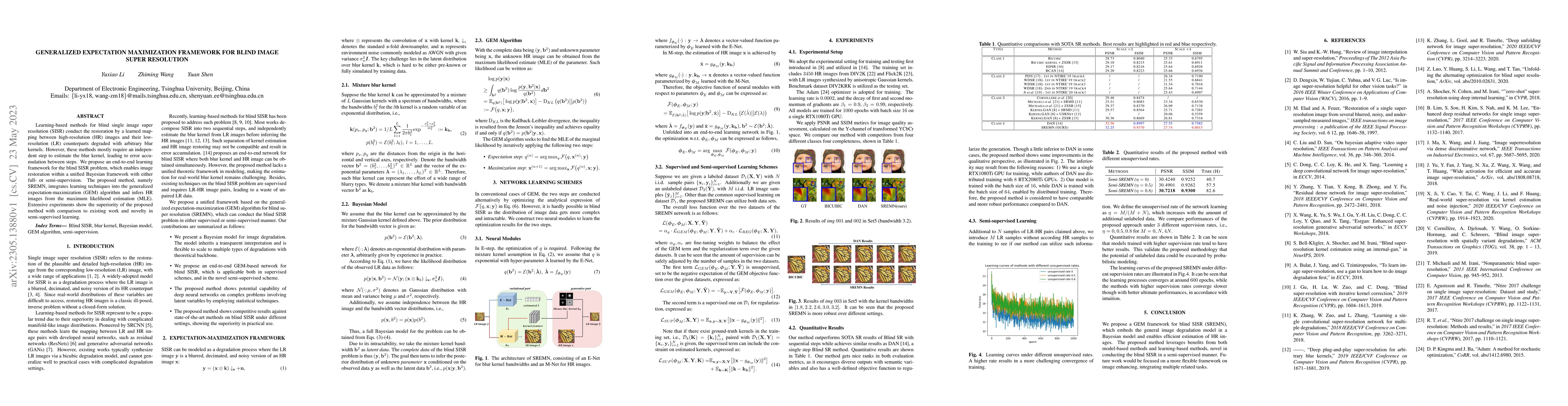 Thumbnail for Generalized Expectation Maximization Framework for Blind Image Super
  Resolution