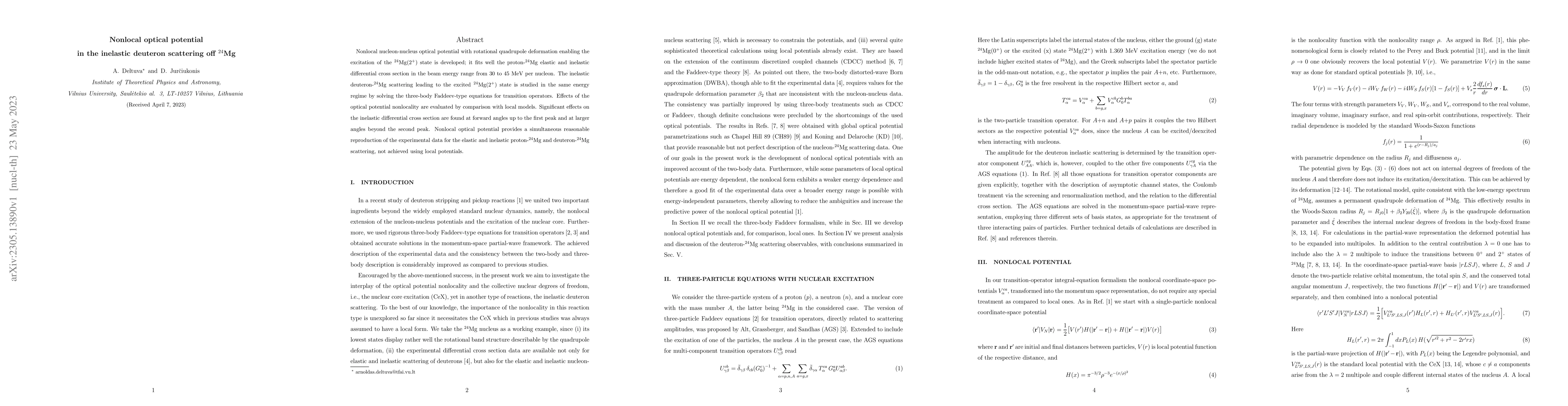 Thumbnail for Nonlocal optical potential in the inelastic deuteron scattering off
  $^{24}$Mg