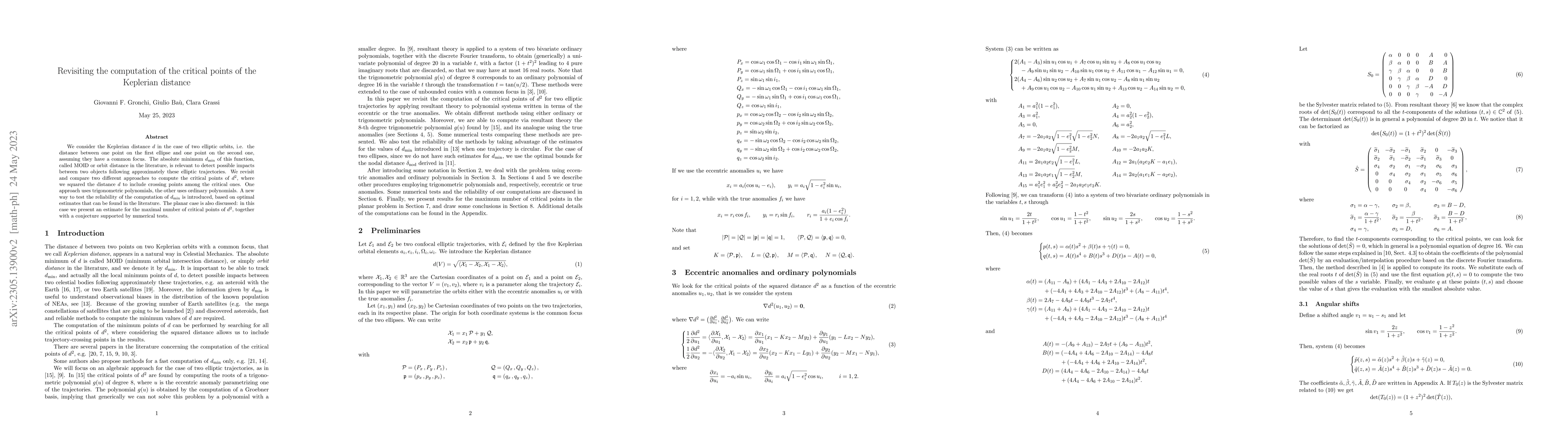 Thumbnail for Revisiting the computation of the critical points of the Keplerian
  distance