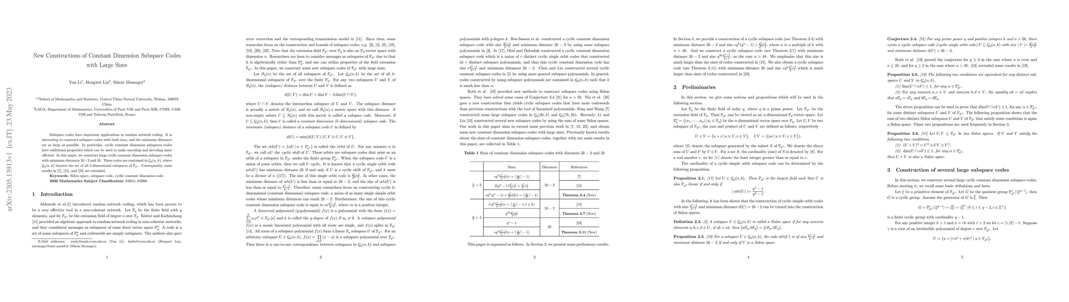 Thumbnail for Constructions of Constant Dimension Subspace Codes