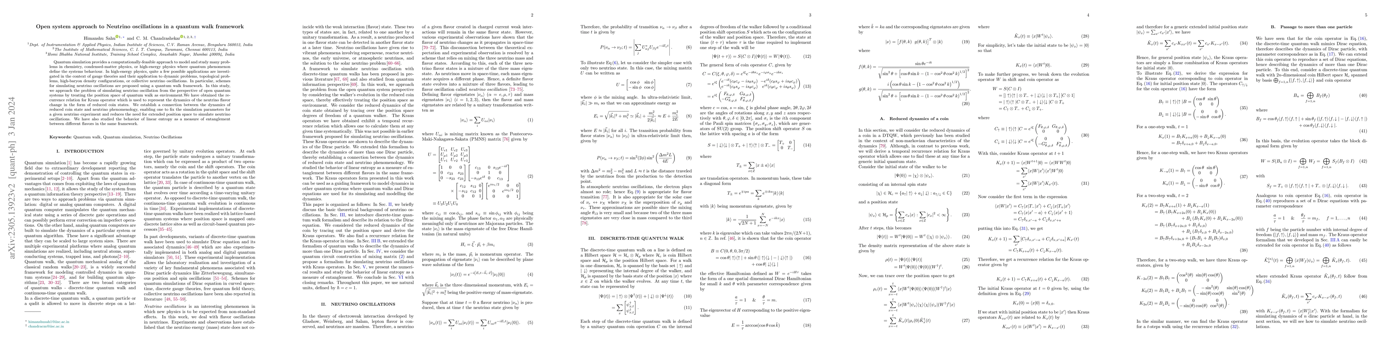 Thumbnail for Open system approach to Neutrino oscillations in a quantum walk
  framework