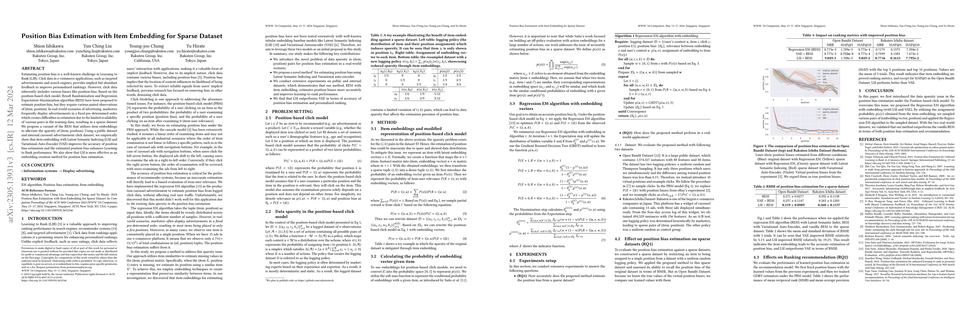 Thumbnail for Position Bias Estimation with Item Embedding for Sparse Dataset