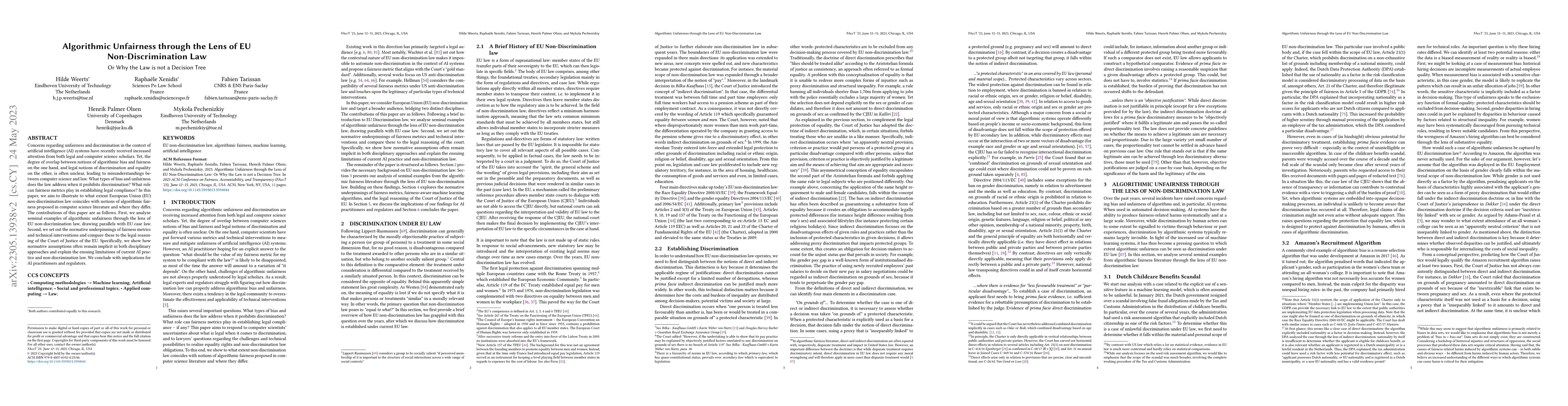 Thumbnail for Algorithmic Unfairness through the Lens of EU Non-Discrimination Law: Or
  Why the Law is not a Decision Tree