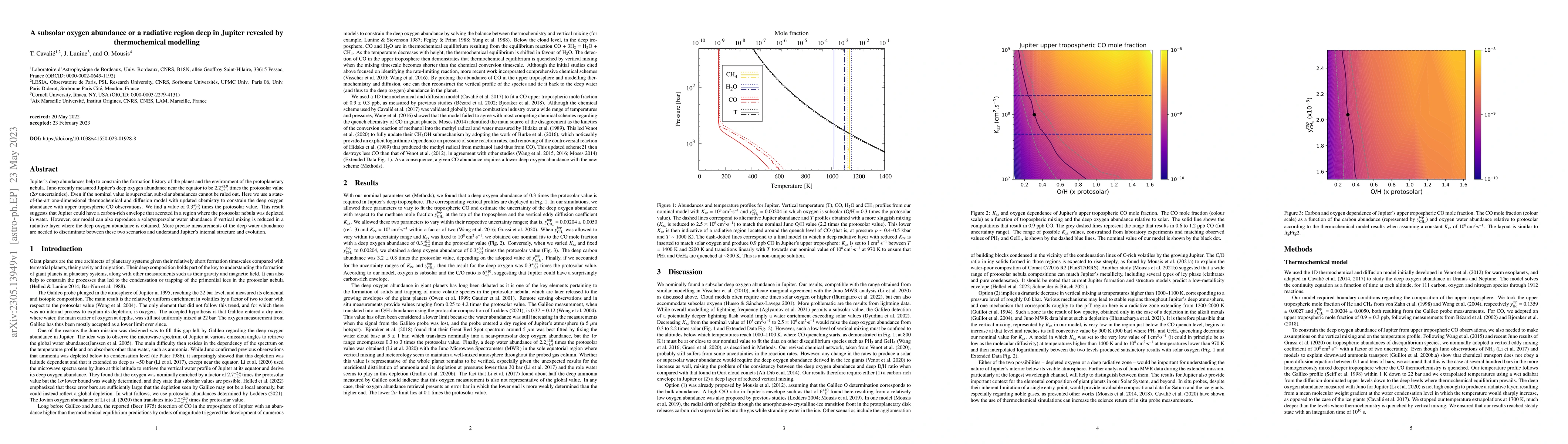 Thumbnail for A subsolar oxygen abundance or a radiative region deep in Jupiter
  revealed by thermochemical modelling