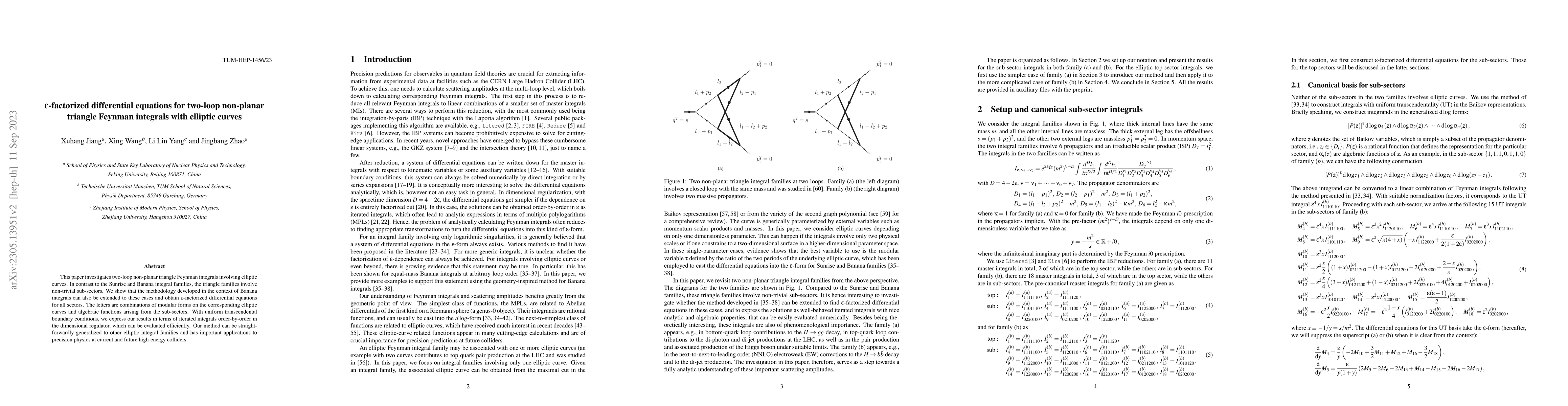 Thumbnail for $\varepsilon$-factorized differential equations for two-loop non-planar
  triangle Feynman integrals with elliptic curves