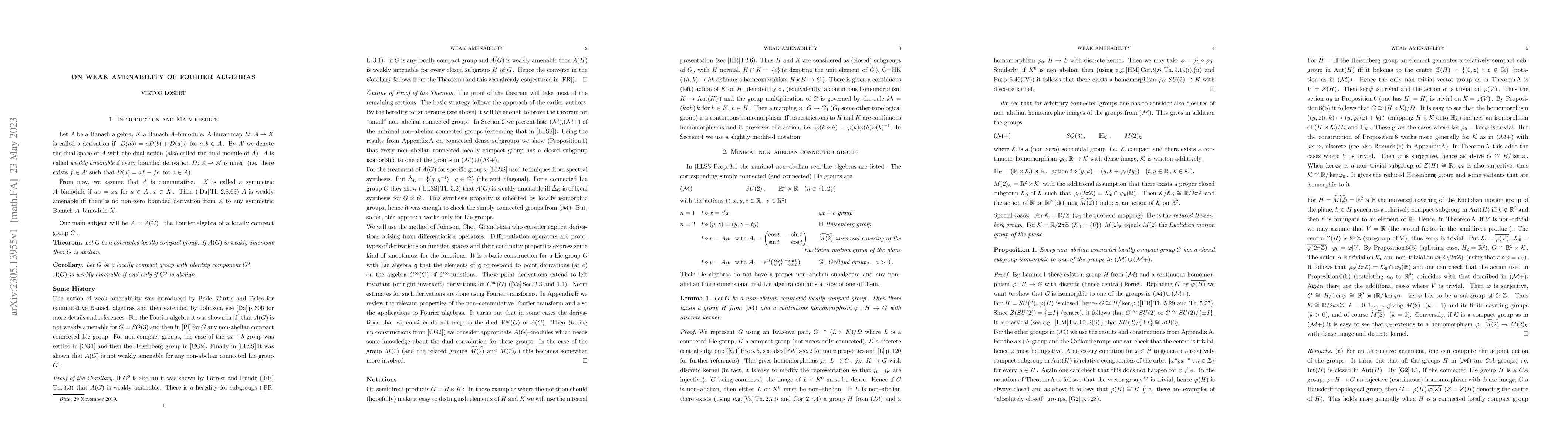 Thumbnail for On weak amenability of Fourier algebras