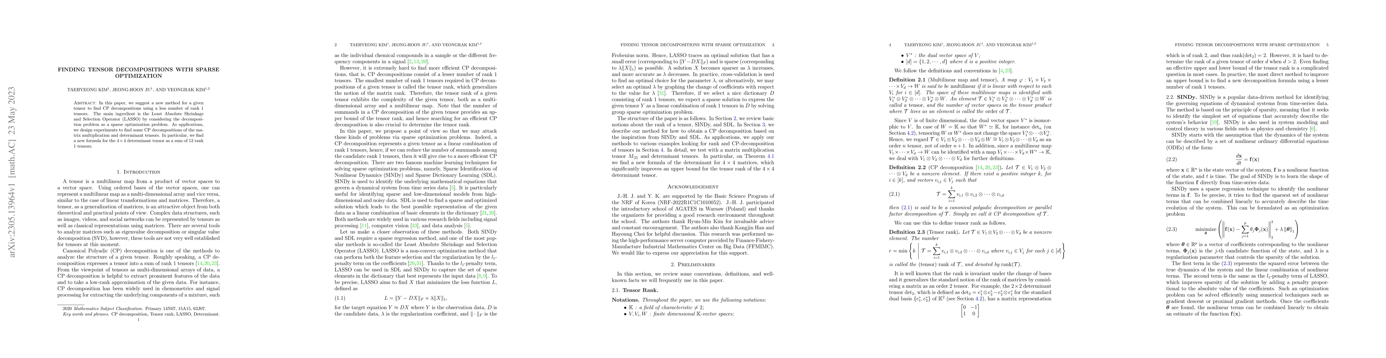 Thumbnail for Finding tensor decompositions with sparse optimization