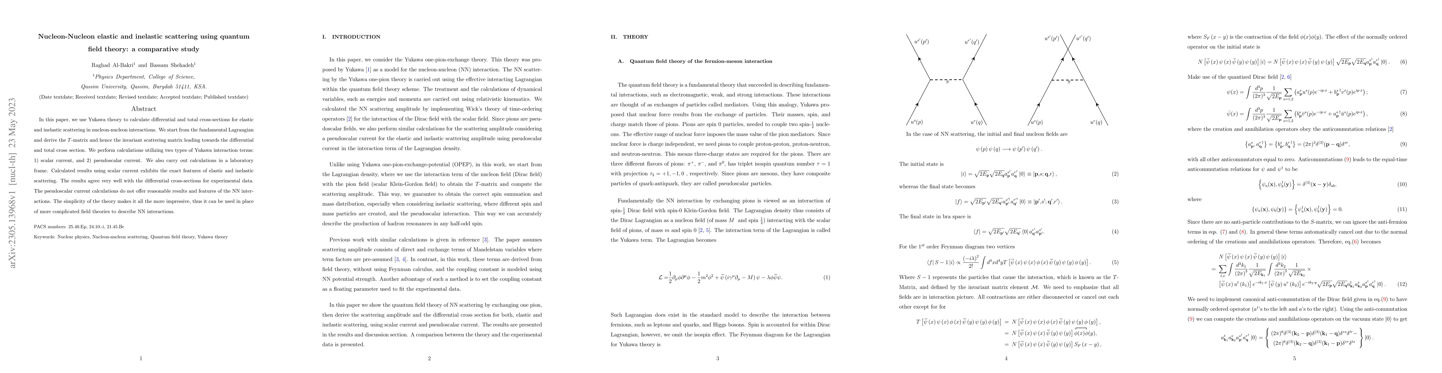 Thumbnail for Nucleon-Nucleon elastic and inelastic scattering using quantum field
  theory: a comparative study