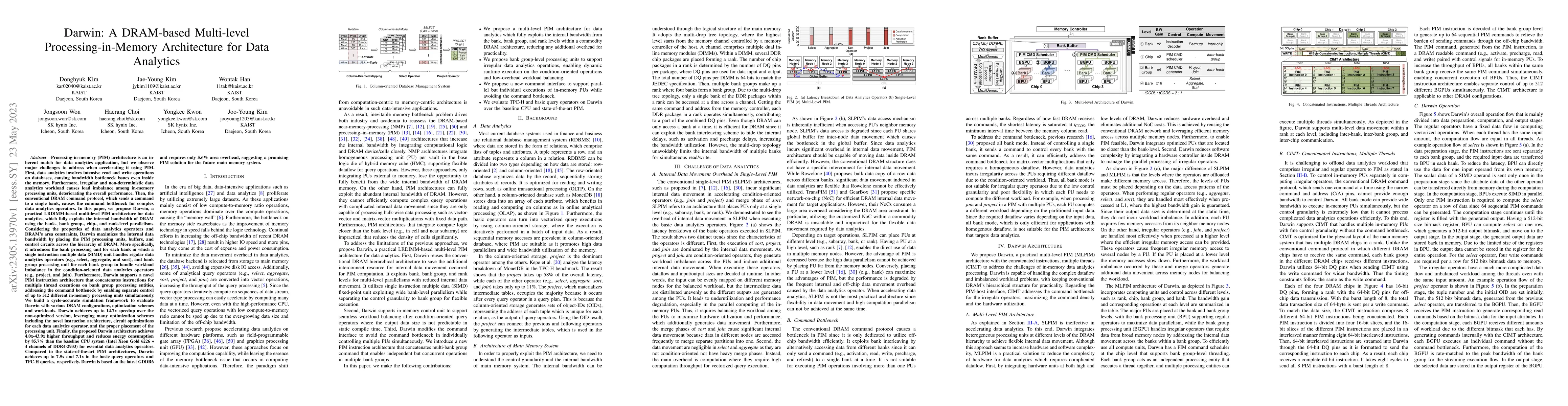 Thumbnail for Darwin: A DRAM-based Multi-level Processing-in-Memory Architecture for
  Data Analytics