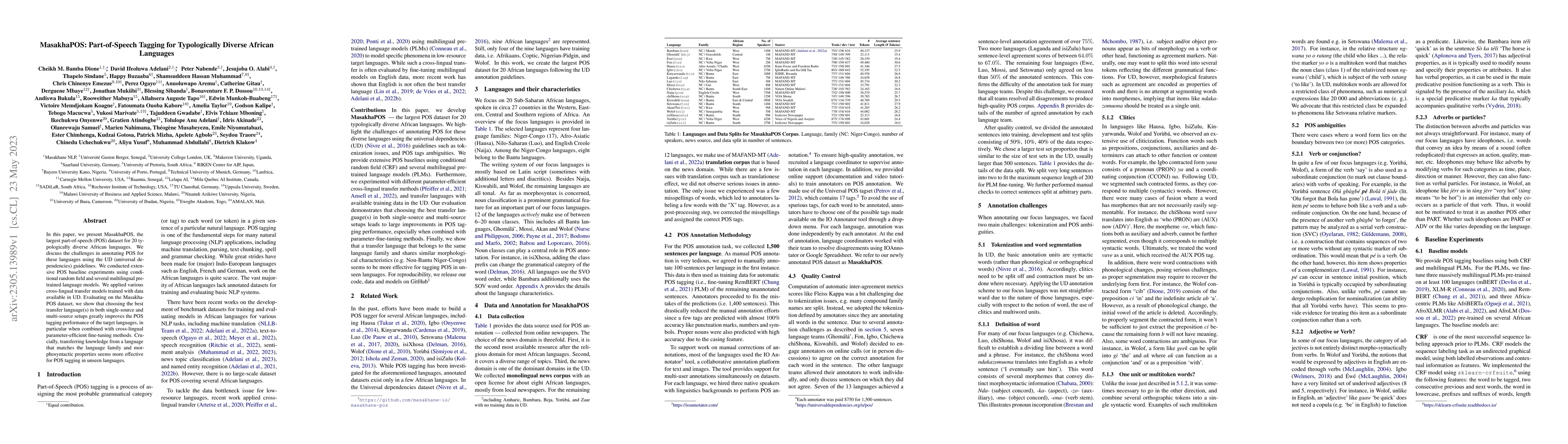 Thumbnail for MasakhaPOS: Part-of-Speech Tagging for Typologically Diverse African
  Languages