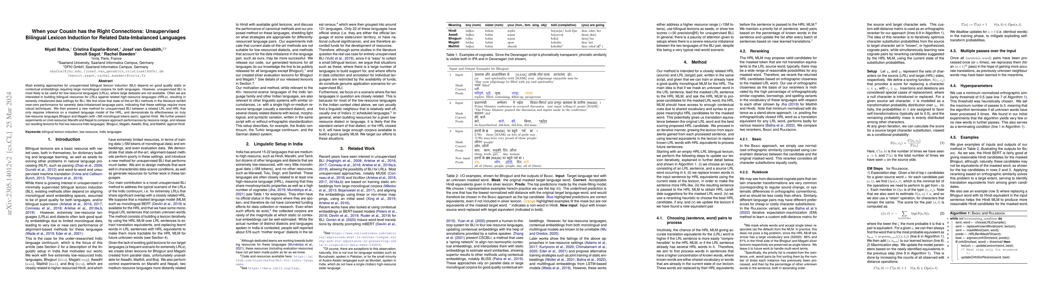 Thumbnail for When your Cousin has the Right Connections: Unsupervised Bilingual
  Lexicon Induction for Related Data-Imbalanced Languages