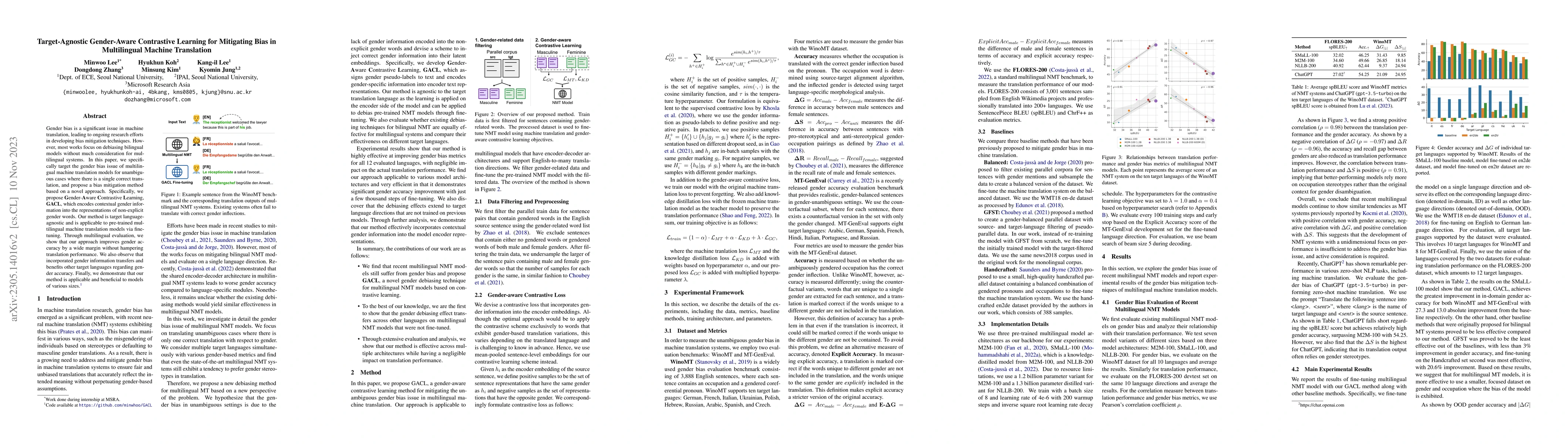 Thumbnail for Target-Agnostic Gender-Aware Contrastive Learning for Mitigating Bias in
  Multilingual Machine Translation